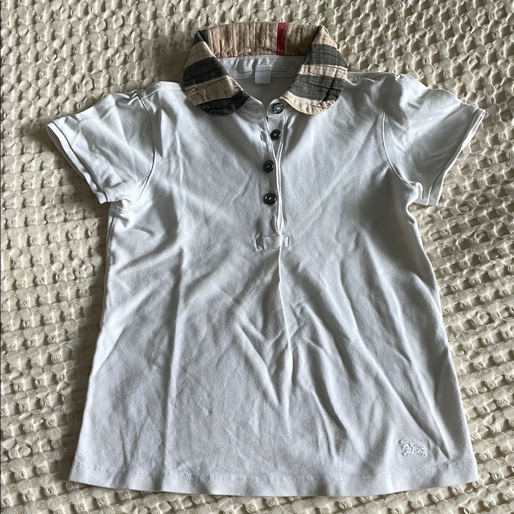 Burberry White and Tan Polo Shirt Classic Design
